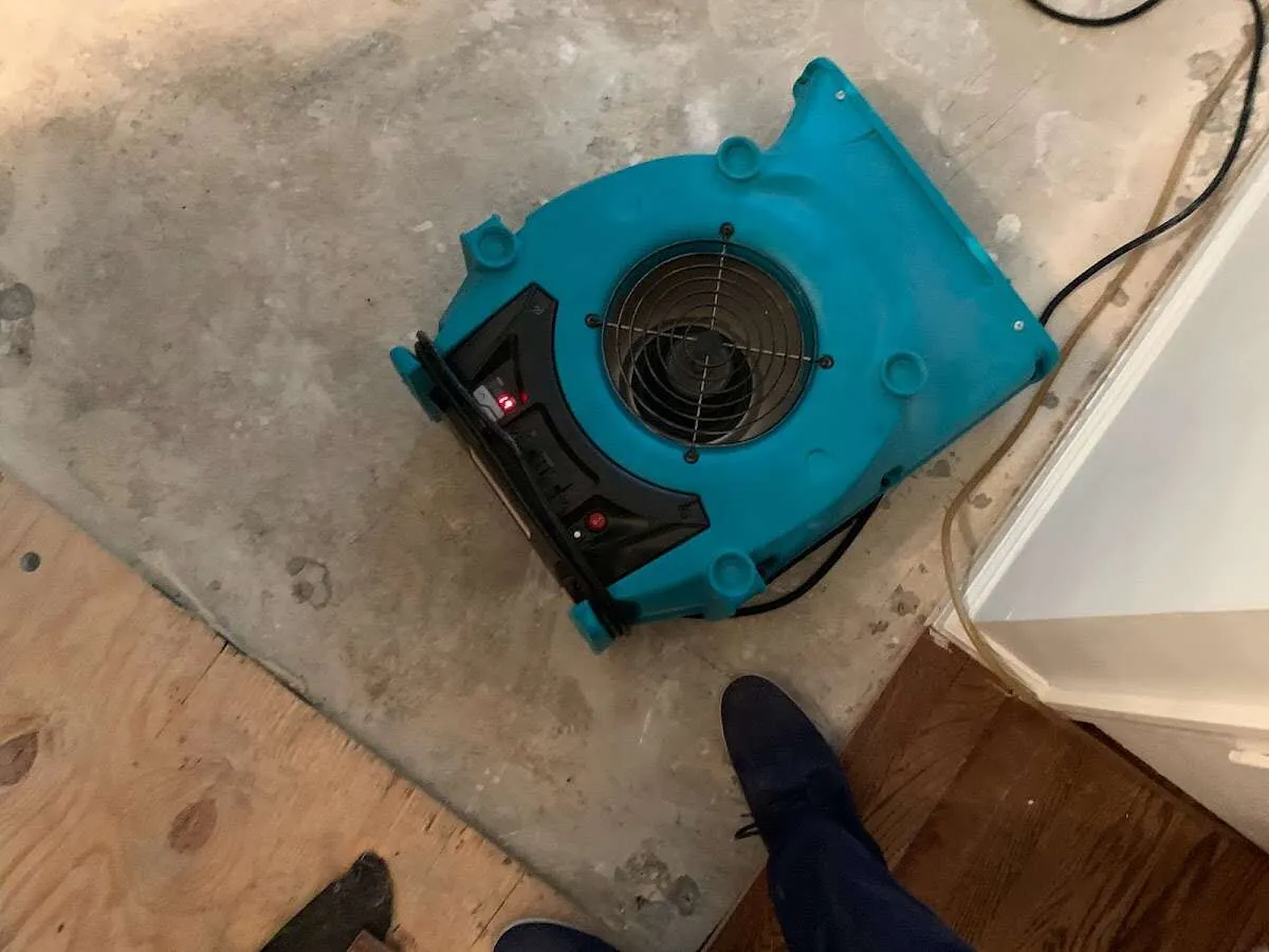 Air mover drying subfloor during Leak Detection & Repair in Southchase